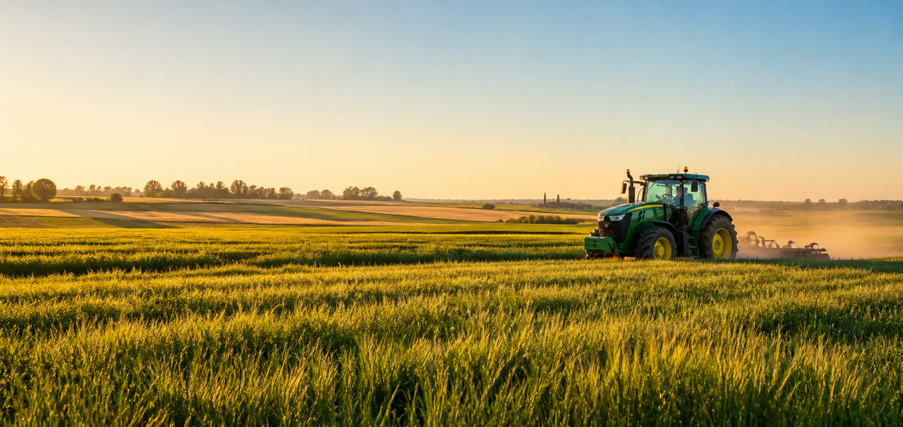 Tractor trabajando al amanecer